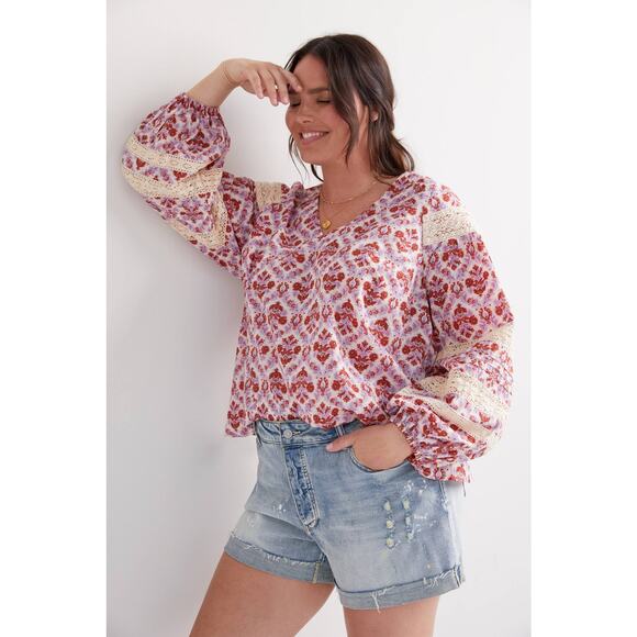 Anthropologie Tops - New Anthropologie Eze Sur Mer Yvonne Lace Boho Chic Blouse $98 SMALL Floral Geo